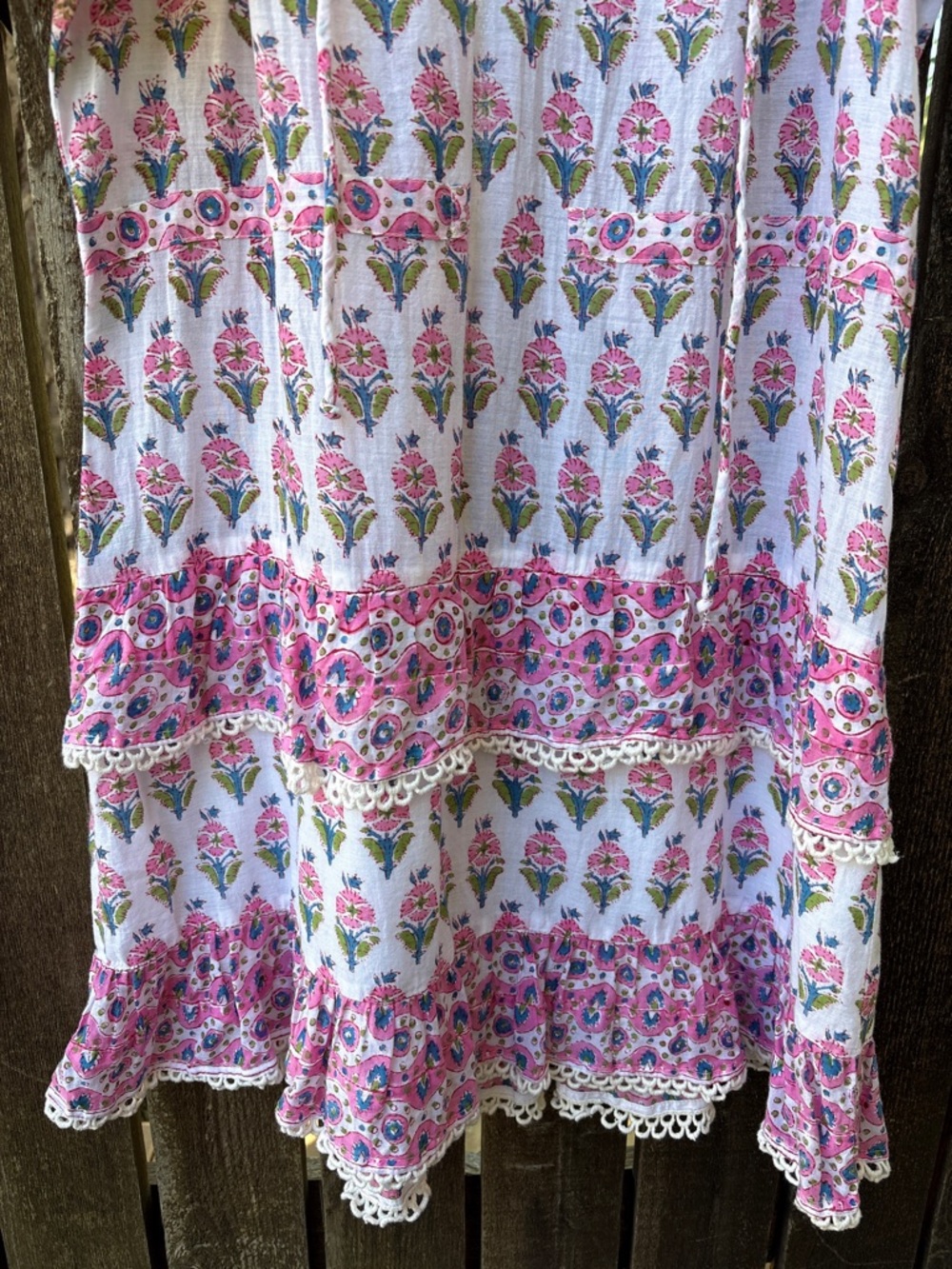 Bell By Alicia Bell Roxy Floral Cotton Tiered Mini Dress In Pink/White Sz S - Picture 7 of 15